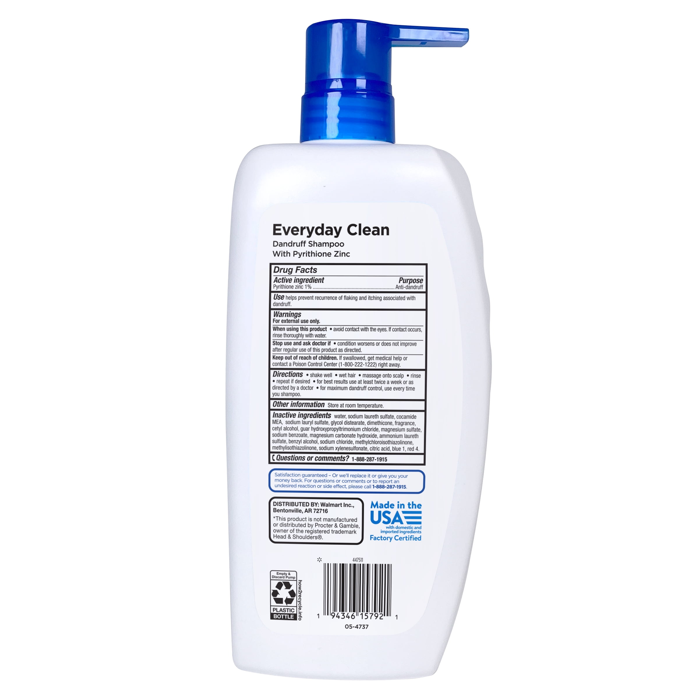 Equate Everyday Clean Nourishing Dandruff Shampoo with Pyrithione Zinc, For Scalp & Hair Care, Compare to Head & Shoulders® Active Ingredient, 28.2 fl oz