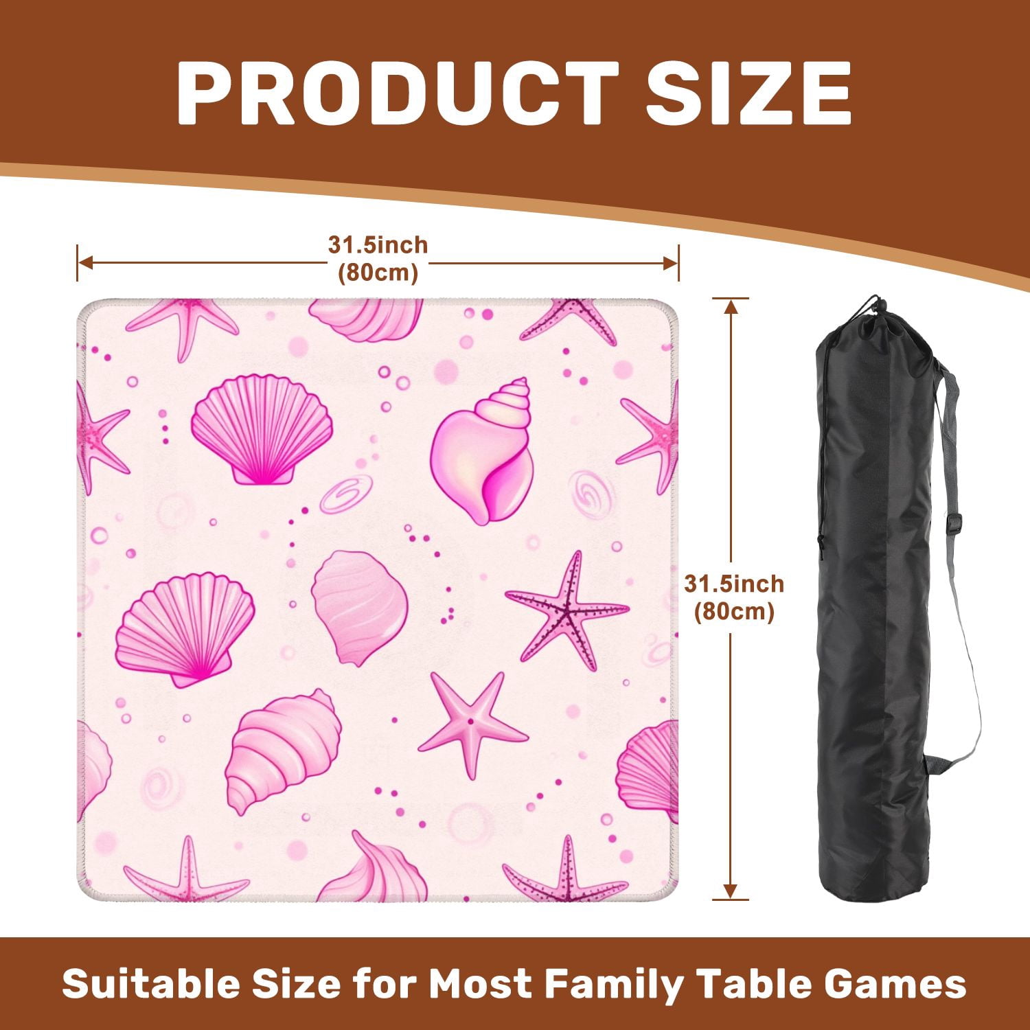 Mahjong Mat 31.5" x 31.5" Pink Seashell Starfish Light Non-Slip Noise Reduction American Mahjong Tiles Table Cover for Dominoes Poker Card Board Games Gift