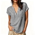 thumbnail image 3 of VBVC Women's Striped V Neck Tops , Summer Casual Loose Blouses For Women,Ladies' Dolman Sleeve Tunic Shirts with Pockets,Black,S-2XL, 3 of 10