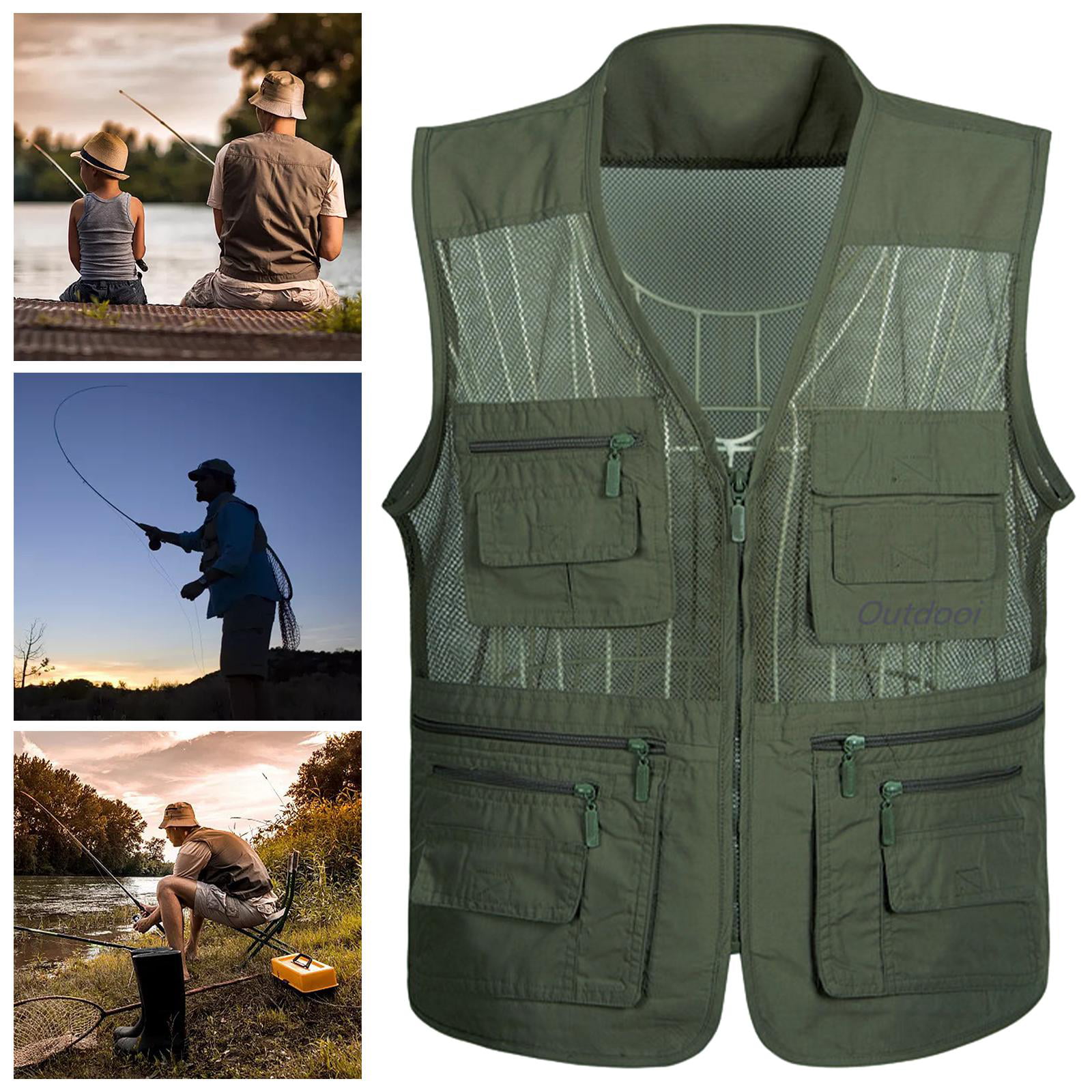 Fishing Vest Summer Professional Fisherman Safety Adult Jacket Polyester Green 