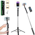 thumbnail image 1 of czcpp-Tripie para Celular portatil,con 2 Luces,170 cm retráctil Palo Selfie para Celular con Control Remoto Bluetooth,Estabilización Imagen Cuatro Ejes,Compatible con iPhone,Samsung,Xiaomi y Realme, 1 of 4