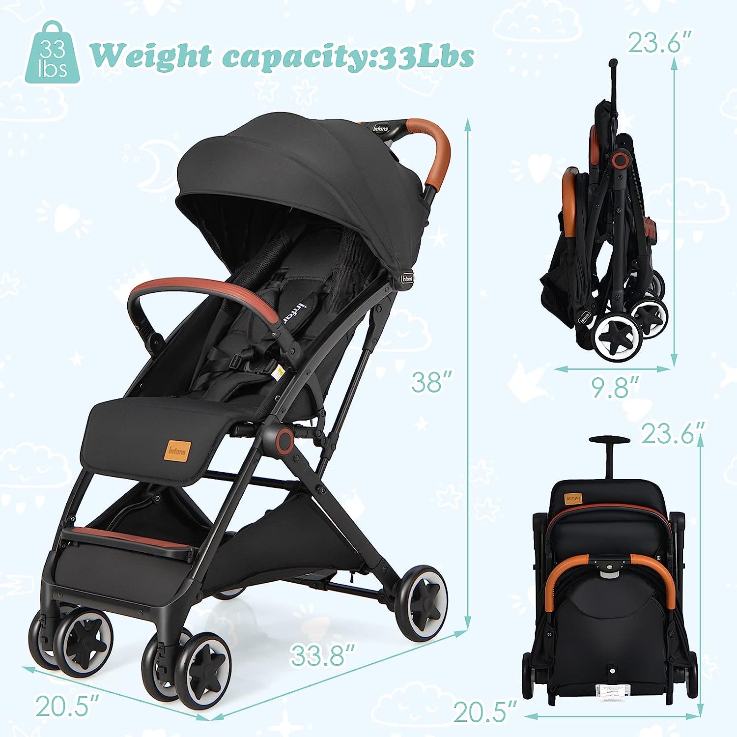 Infans Lightweight Travel Stroller with One-Hand Fold photo 4