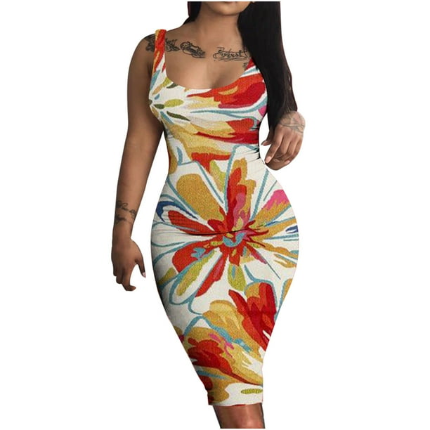 Vestidos Para Mujer Vestidos Casuales de Moda Estampado Erógeno Hombro Frío Flaco Tanque Sin Mangas Vestido Ajustado Odeerbi ODB156454