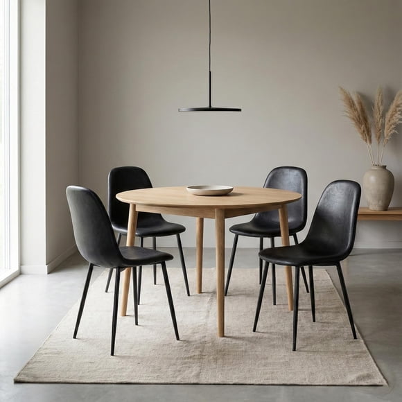 Ensemble de 4 Chaises de Salle à Manger Vita - Chaise d'Appoint Moderne en Cuir Noir avec Pattes en Métal Noir - Élégante Chaise Latérale Rembourrée pour Salle à Manger, Cuisine Ou Salon - Assemblage Facile