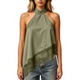 thumbnail image 2 of IUYRTFE Women's Halter Neck Satin Lace Trim Top Sleeveless Elegant Summer Flowy Blouse, 2 of 5