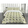 thumbnail image 3 of Ambesonne Geometric Quilted Bedspread Set 3 Pcs, Squares Rounds, Queen Size, Charcoal Grey Marigold, 3 of 5