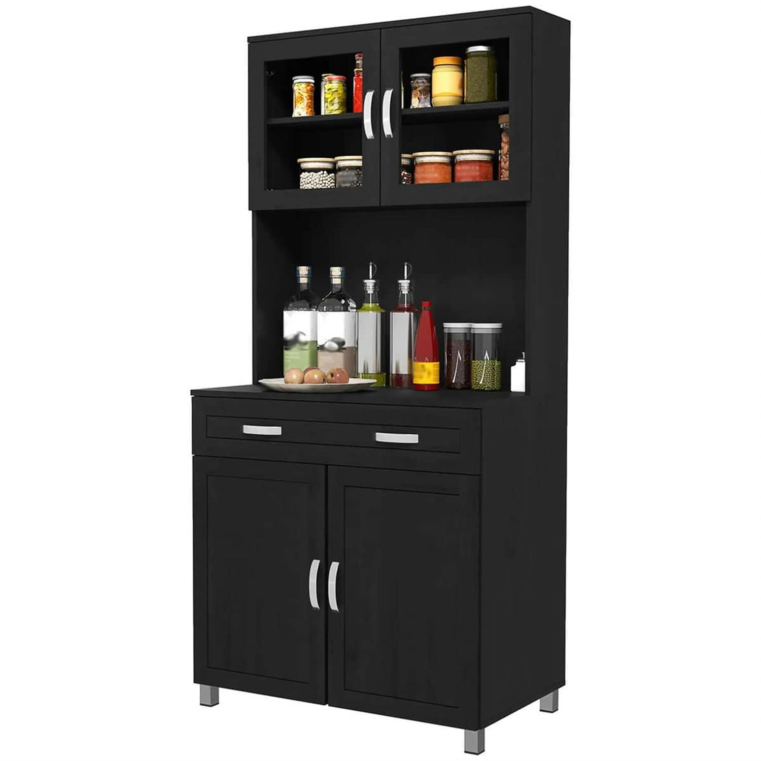 Demi Bonn 67" Buffet Hutch, Modern Kitchen Storage Cabinet, Freestanding Glass Door Pantry, Shelves & Drawers for Home Decor, Black