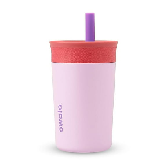 Kids Insulation Stainless Steel Tumbler with Spill Resistant Flexible Straw, Easy to Clean, Kids Water Bottle, Great for Travel, Dishwasher Safe, 12 Oz, Pink and Purple (Lilac Rocket)