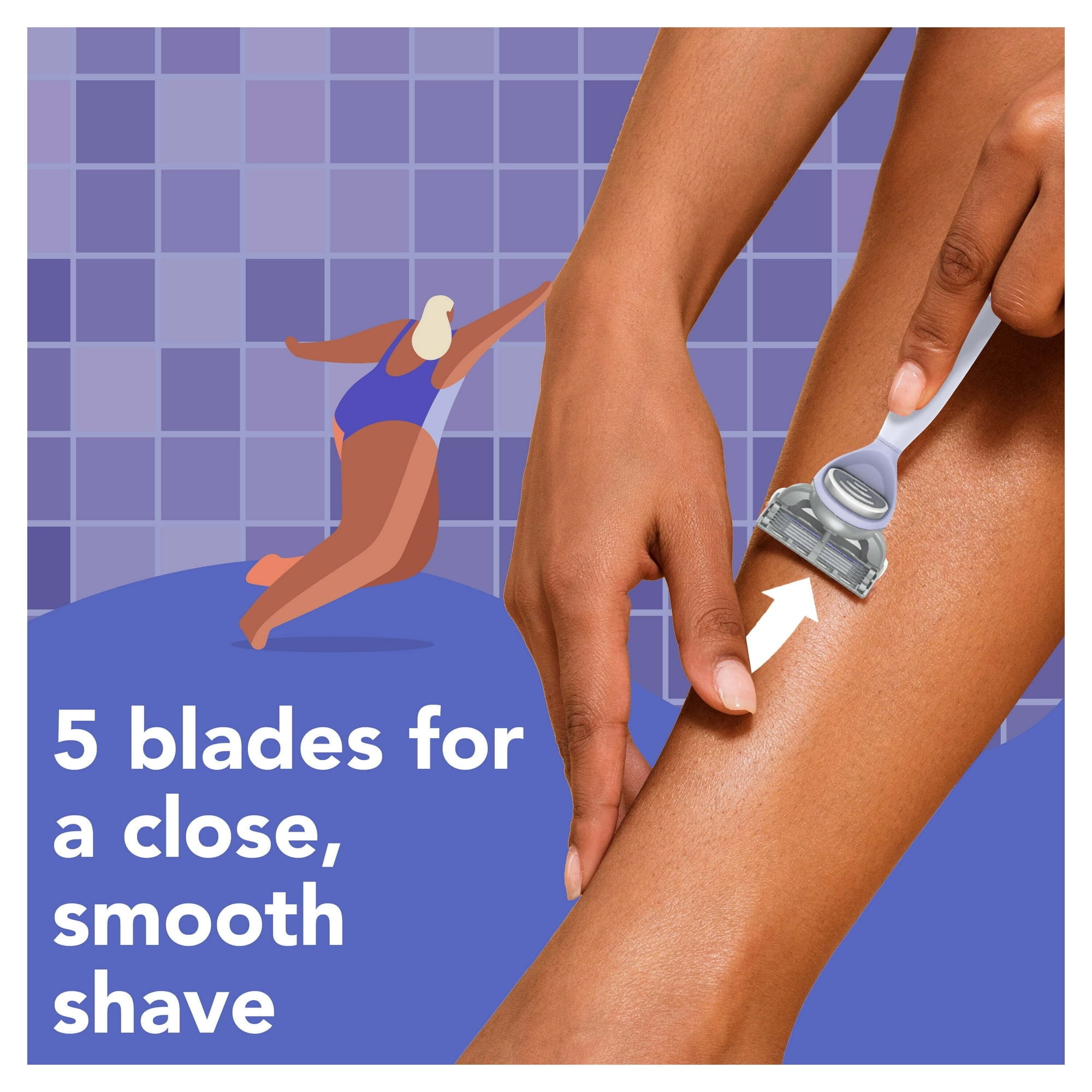 joy Razor for Women, 5 blades, Manual Razor, Handle +2 Blade Razor Refills, Lavendar - 3 Pack