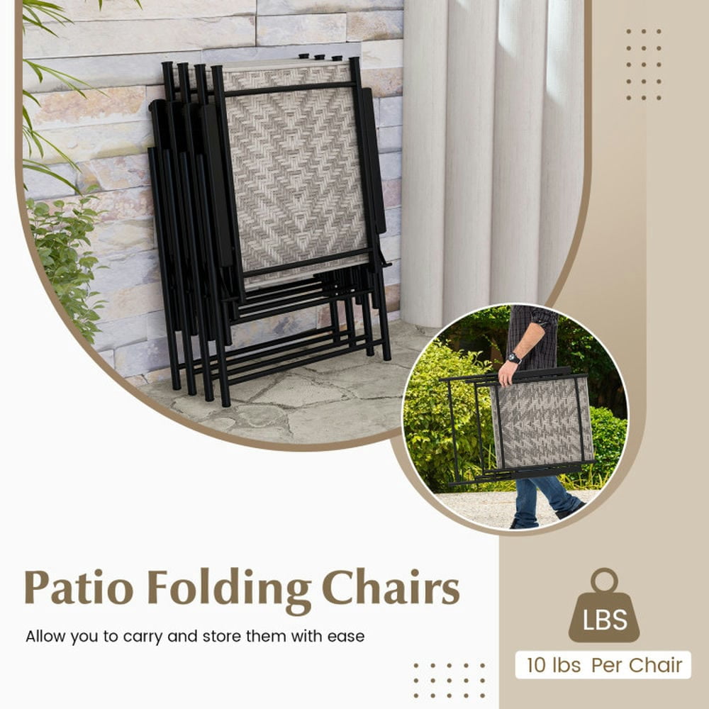 Barara King Patio Dining Chair,Outdoor Dining Room Chair,Set of 4 Patio Folding Chairs with Armrests and Portable Lawn Chairs for Garden Backyard-Gray