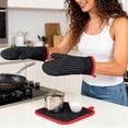 thumbnail image 2 of Oven Mitts and Pot Holders Sets, High Heat Resistant Extra Thick Long Oven Mitts for Cooking, Black Red, 2 of 4