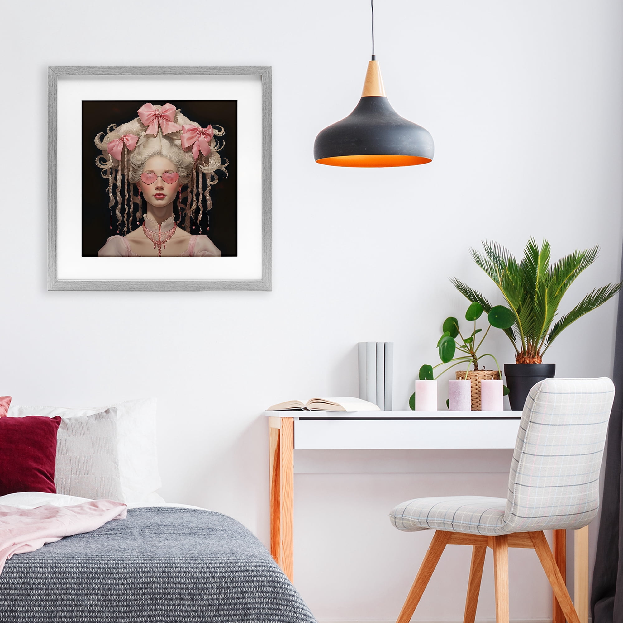 Stupell Industries Rococo Woman Opulent Ribbons Gray Framed Print Under Glass, design by Grotto Studios
