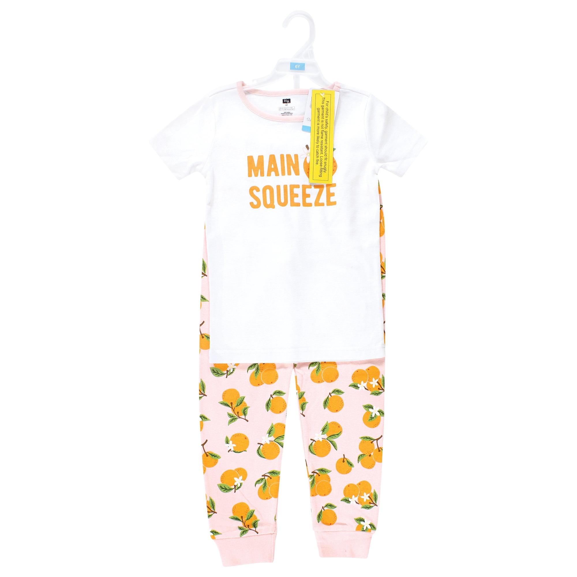 Hudson Baby Infant Girls Cotton Pajama Set, Main Squeeze Orange, 5T
