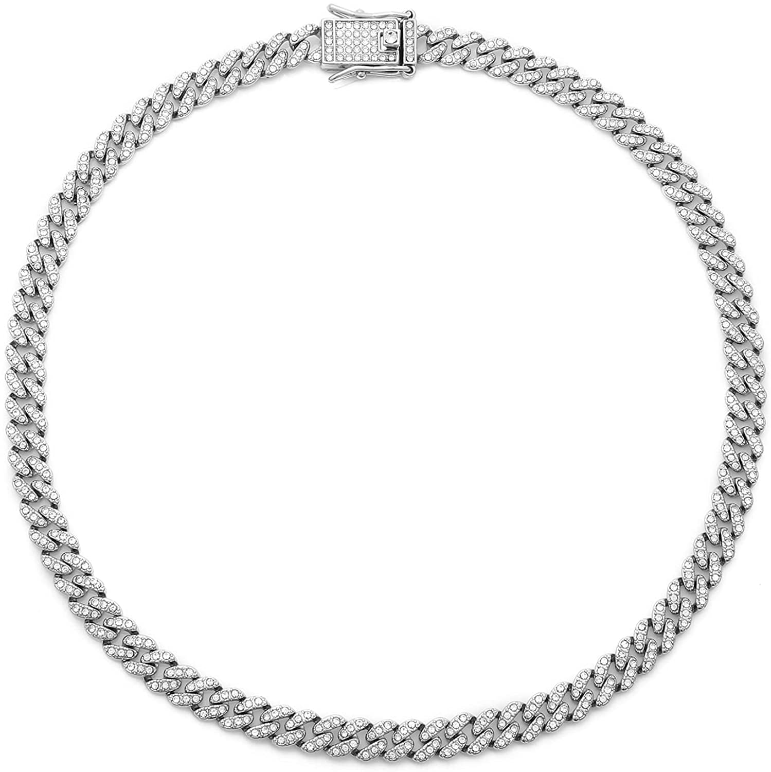 VIEN® Mc Stan Style Cuban Link Chain for Men Women Chain Miami Necklace  Iced Out Cubic Zirconia Sterling Silver Plated Stainless Steel Chain