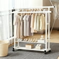 thumbnail image 6 of Yucurem Clothes Rack with Double Hanging Rods, Rolling Clothing Rack Metal Garment Rack for Bedroom Closet Storage (56x48x47inch White), 6 of 9