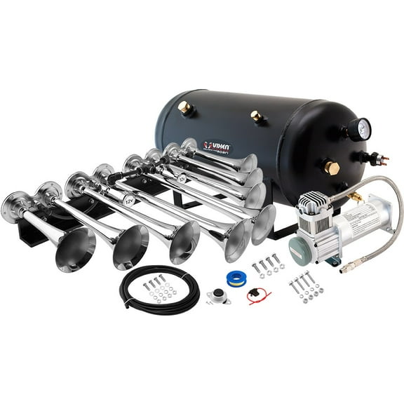 Vixen Horns OCTOPOD Train Horn Kit for Trucks/Car/Semi. Complete Onboard System- 200psi Air Compressor, 5 Gallon Tank, 8 Trumpets. Super Loud dB. Fits Vehicles like Pickup/Jeep/RV 12v VXO8350/8124XC