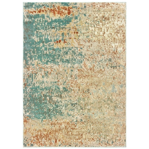 Oriental Weavers Carson Area Rug - 9654B - 2' x 3' - in Blue/ Orange - Modern Style, Stain Resistant, Family and Pet Friendly , Entryway, Bathroom Accent Rug