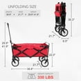 thumbnail image 2 of Collapsible Wagon Folding Wagon Garden Cart with Large Capacity, Portable Utility Wagon Cart Heavy Duty for Beach Camping Shopping Garden, Red, 2 of 9
