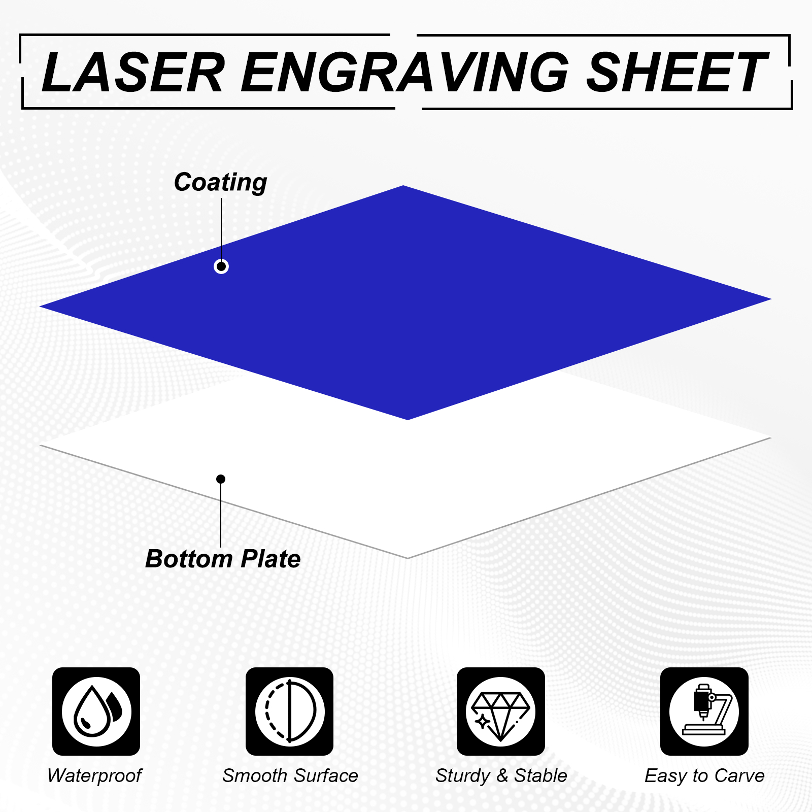 Uxcell 4Pcs Laser Engraving Sheet, 11.8x7.9" Double Color ABS Plastic Engraved Sheet Material for Plate Custom Craft Name Sign Badge Office Label DIY, Blue/White