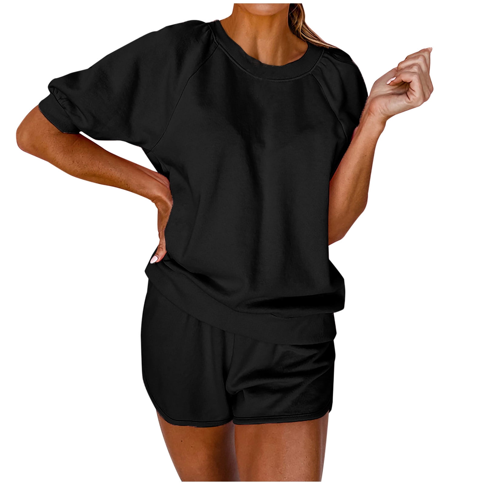 2 Piece Lounge Sets for Women Casual Crewneck Short Sleeve T Shirts