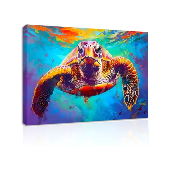 Framed Sea Turtle Wall Decor Colorful Sea Turtle Swimming Canvas Wall Art Painting for Living Room Bedroom Office Home Decoration