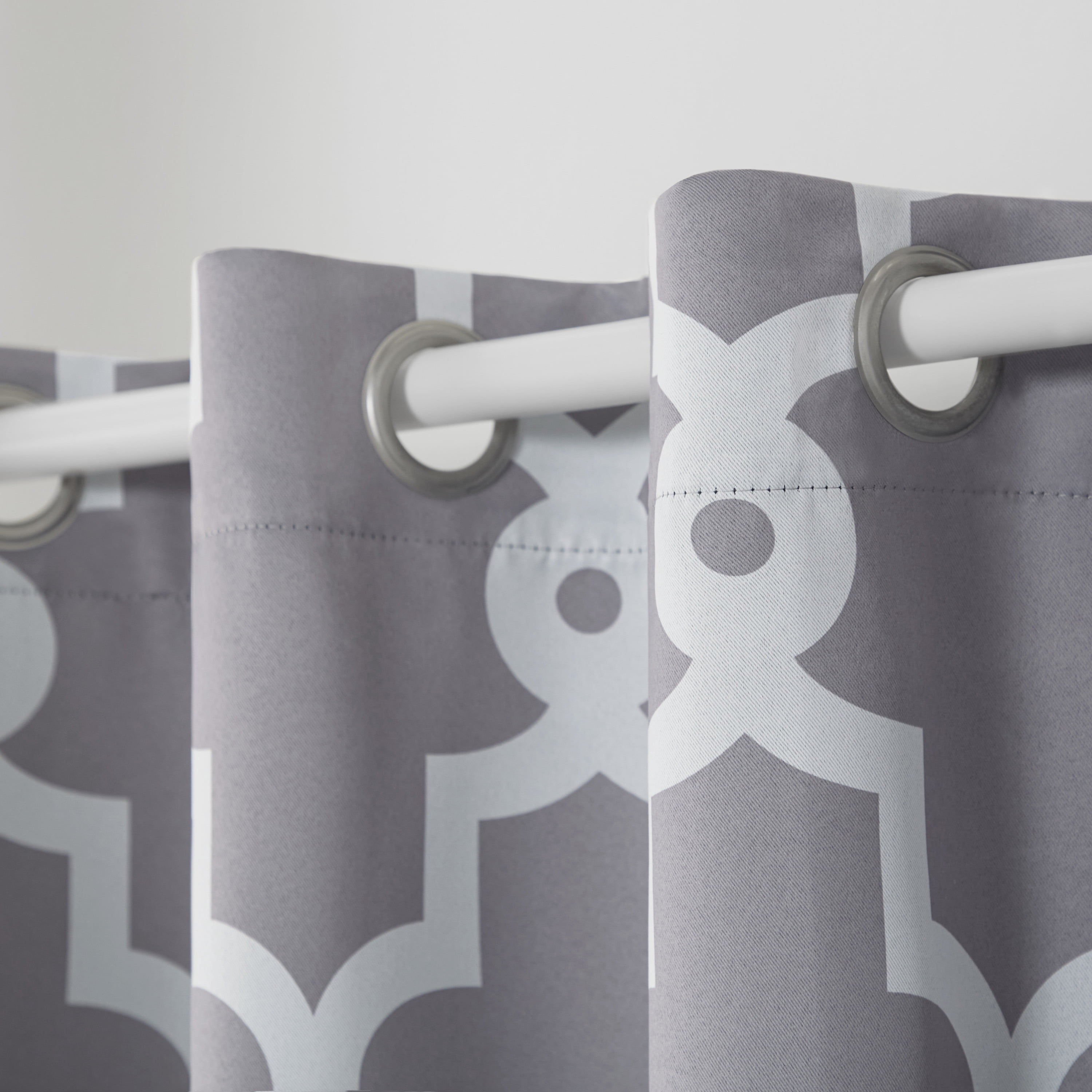 TOWN & COUNTRY EVERYDAY Ironwork Geo Trellis Sateen Indoor Curtains, Room Darkening Blackout, Grommet Top, Energy Efficient, 2-Pack Set, 52"x63", Silver