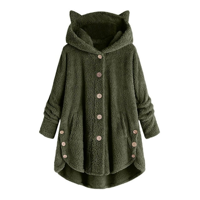 Women's Plus Size Casual Color Block Sweatshirt Button Hoodie Loose Blouse Warm Coat