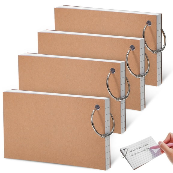 WORGEOUS 4 Pcs Flashcards Index Cards Note Cards With Ring Punched Flash Cards Lined Flashcards  For Studying