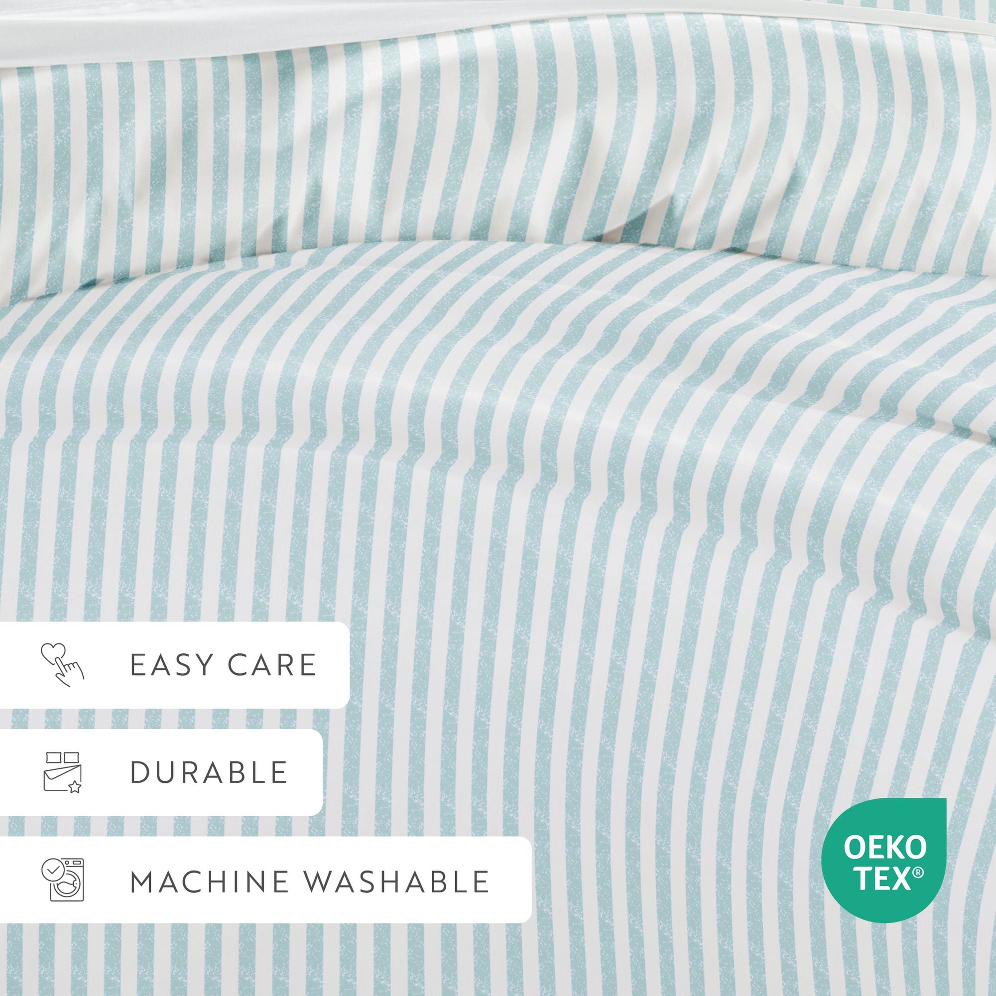 Noble Linens Light Blue Puffed Rugged Stripes Duvet Set 3-Piece Duvet Cover Set, King/Cal King