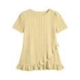 thumbnail image 7 of Perfectbot Women's Eyelet Ruffle Hem Blouse, Short Sleeve Round Neck Asymmetrical Peplum Trendy Top, 7 of 7