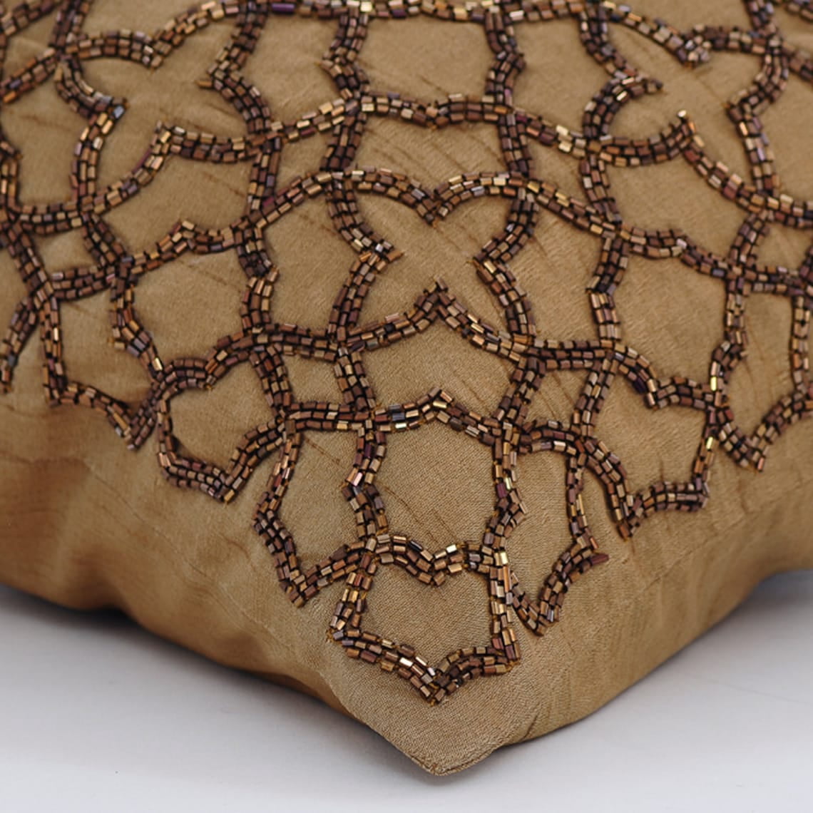 The HomeCentric Pillow Case Custom, Pack of 2, 12x12 Inches Square Decorative Throw Pillow Cover Gold Brown Color Silk Pillow Cover With Bead Embroidery Easter - Gold Celebration