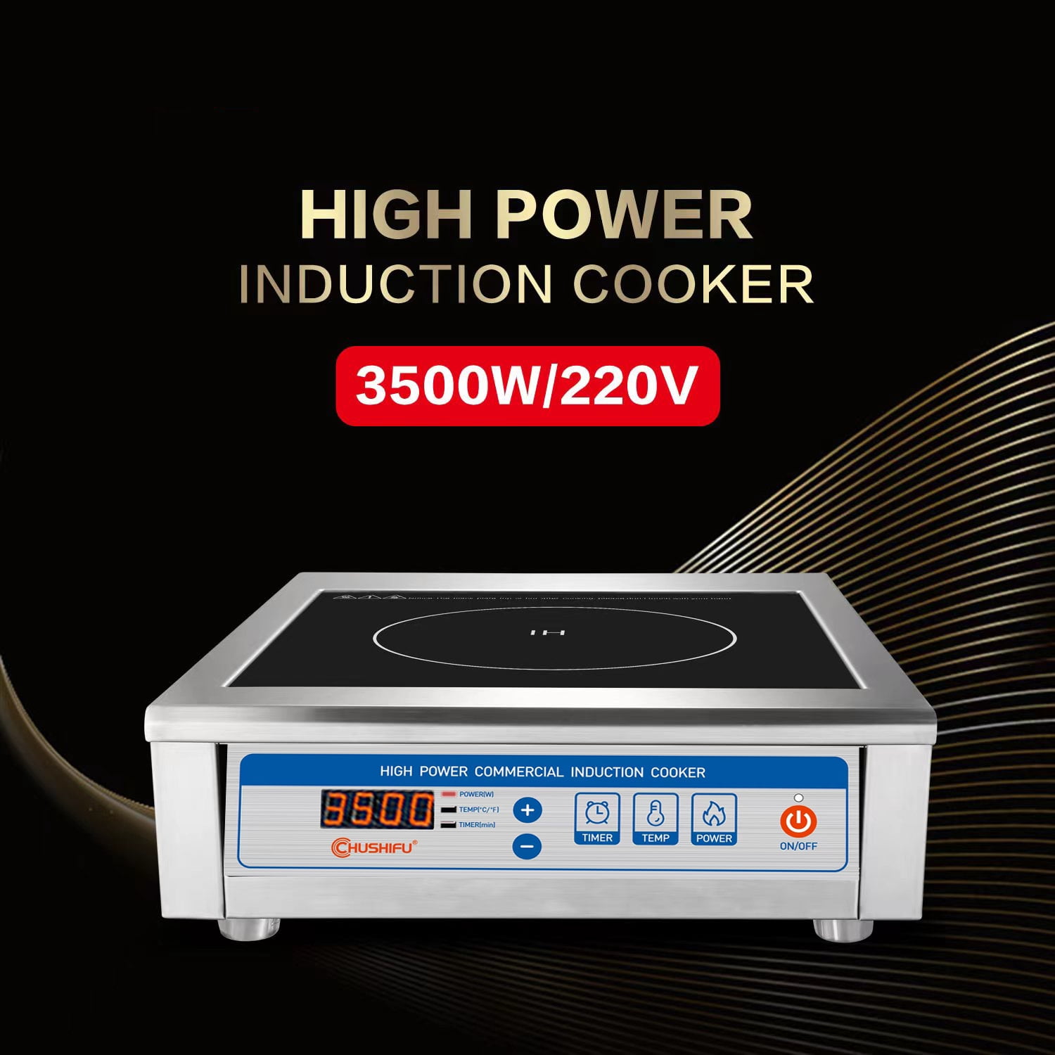 Open Box ChuShiFu 3500W 190V~275V Induction Cooktop Commercial Grade Range 18h Timer Electric Stove Burner Kitchen Restaurants Cooking 16 Level Temp&Power Ctrl