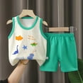 thumbnail image 2 of Boys Summer Outfits Summer Dinosaur Print Sleeveless Tank Top Shorts 2 Piece Outfit for Kids Toddler Boys Breathable Lightweight Baby Girl Outfit Beige 2 Years-3 Years, 2 of 3