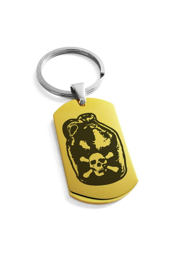 Stainless Steel Pirate Skull Crossbones Rum Engraved Dog Tag Keychain Keyring