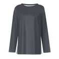 thumbnail image 4 of Fall T-Shirt for Women Women's Fashion Casual Slit Hem Round Neck Long Sleeve Loose Printed Ladies Top, 4 of 5