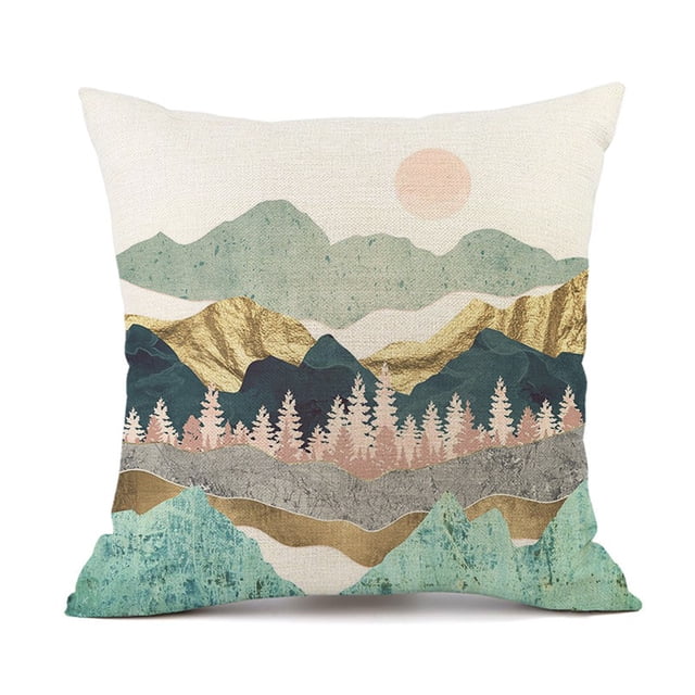 Pintura de paisaje pintada, pintura de paisaje, funda de almohada de sol y luna