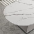 thumbnail image 6 of Tabaray Modern Oval Coffee Table Luxury Sintered Stone Top Coffee Table with Sculptural Geometric Stainless Steel Base,Mid-Century Marble Grain Center Table for Living Room,Grey, 6 of 8