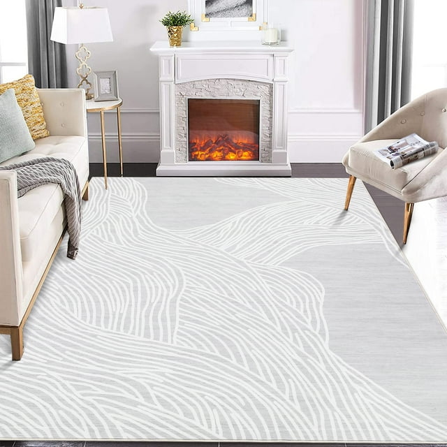 Modern Abstract Area Rug – Soft Low Pile Faux Wool Carpet – Non-Slip, Washable, Non-Shedding – Perfect for Living Room, Bedroom