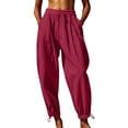 thumbnail image 2 of Harem Pants Women Spring Summer Elastic Waist Loose Fit Lightweight Beach Pants Trousers with Pockets, 2 of 8