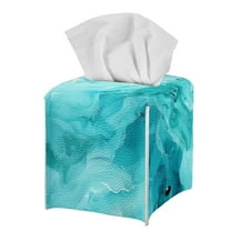 POLERO Decorative Tissue Box Cover Square - Waterproof PU Leather Tissues Cube Boxes Holder Aesthetic Desk Decor for Room, Home & Office - Light Blue Marble