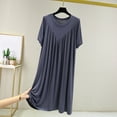 thumbnail image 6 of Xioeram Women Summer Dress Pleated Solid Color O Neck Short Sleeves Thin Loose Knee Length Pullover Casual Daily Wear Lady Midi Dress, 6 of 8