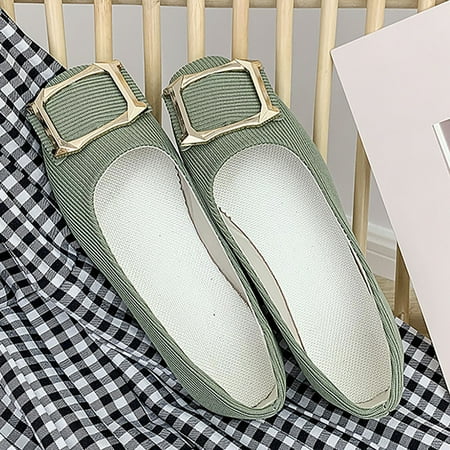 

uikmnh Women Shoes Women Square Buckle Flat Shoes Slip On Shallow Mouth Simple Single Shoes Casual Shoes Work Shoes Green 6.5
