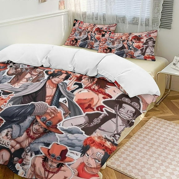 Bh315 PortgasD Ace Bed Duvet Cover Funny Anime Cartoon Bedding Sets Lightweight 3 Piece Comforter Sets, 1 Duvet Cover And 2 Pillowcases ka315(Single135x200cm)