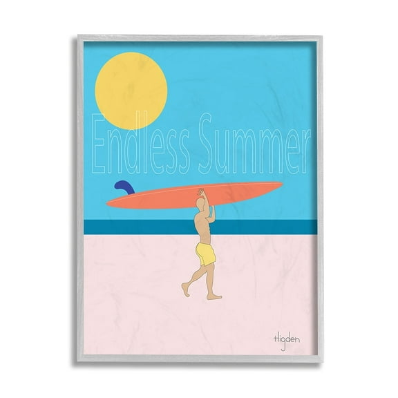 Stupell Industries Endless Summer Text Seasonal Beach Surfer Gray Framed by Mark Higden