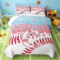 thumbnail image 2 of Manfei Cartoon Baseball Quilt King, Kawaii Letter CKing Coverlet Set, Pink Light Blue C, Polka Dots Reversible 3pcs, 1 Bedspread and 2 Pillowcases, 2 of 7