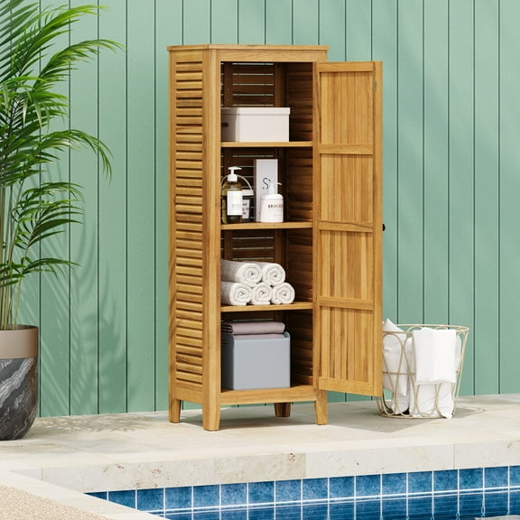 GDF Studio Grella Outdoor Storage Cabinet, Acacia Wood, Teak finish