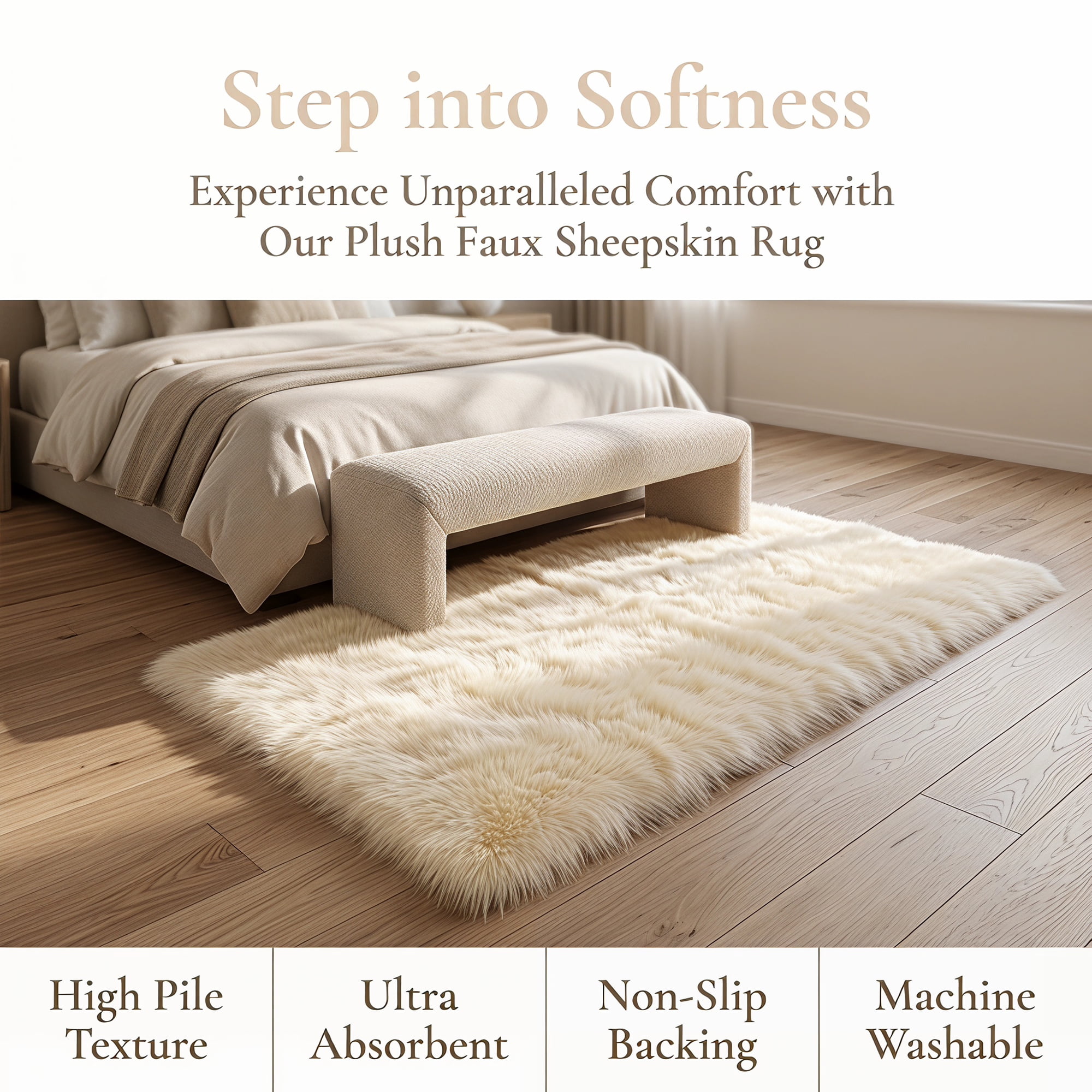 Unique Bargains Shaggy Area Rug Ultra Fluffy Non Slip Fuzzy Carpet 24" x 16" Beige