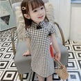 thumbnail image 4 of Toddler Baby Girl Dress Chinese Asian Qipao Plaid/Floral Printed Cheongsam Short Sleeve Summer Dress 1-6 Years, 4 of 5