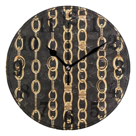 Golden Chain Pattern Silent Wall Clock 10 Non-Ticking Battery Clock