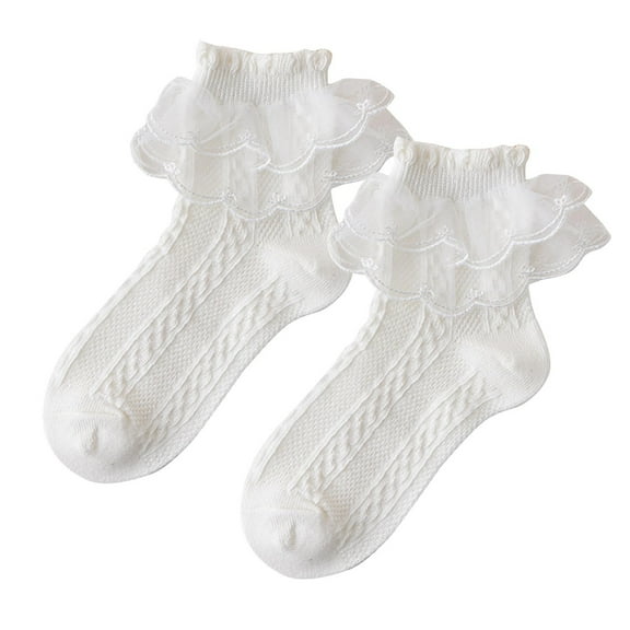 Rohuuque Girls Socks for Dancing : Solid Color Lace Bowtie Cotton Breathable Princess Thick Socks 10 Years Beige